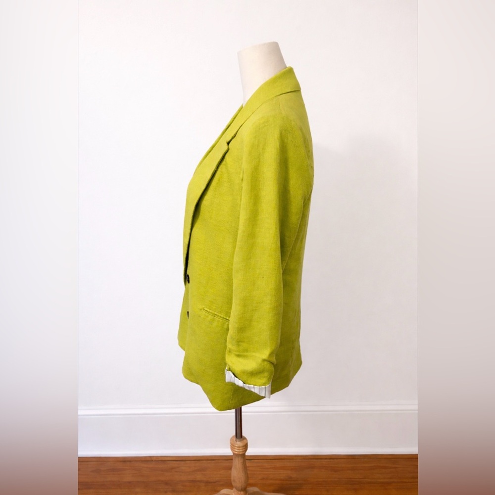 Jules & Leopold Lime Green Double-Breasted Linen-Blend Blazer - Picture 2 of 6